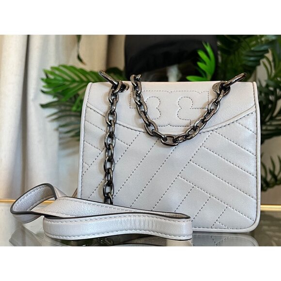 RARE!! Authentic Tory Burch Grey and Gun Metal Small Fleming Shoulder Bag - Picture 1 of 10